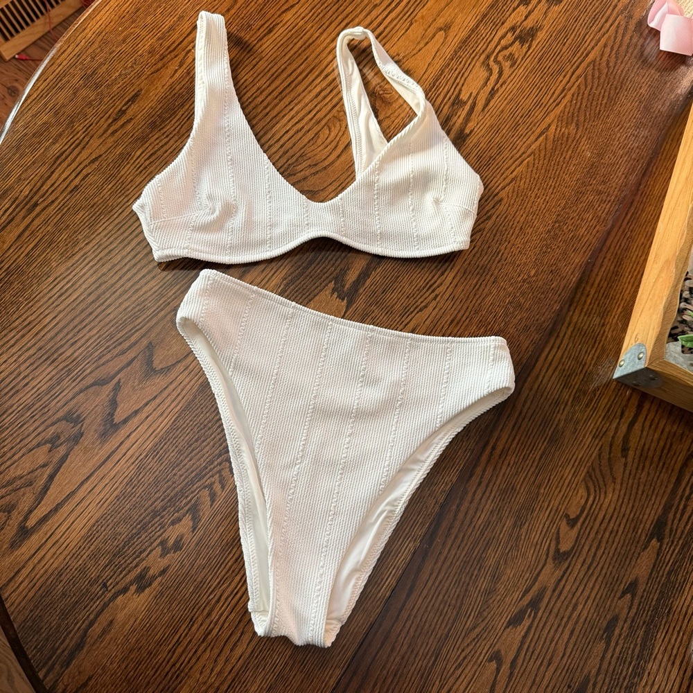 Aerie White Textured High Cut Bikini